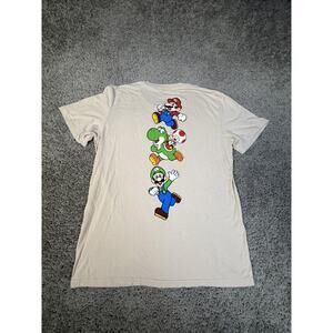 Mario Kart Shirt Mens L Beige Super Mario Graphic Crew Neck Tagless Tee